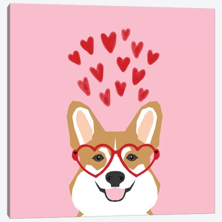 Corgi Love Glasses   Canvas Print #PET93} by Pet Friendly Canvas Art