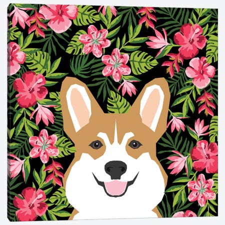 Corgi Hawaiian Canvas Print #PET94} by Pet Friendly Art Print