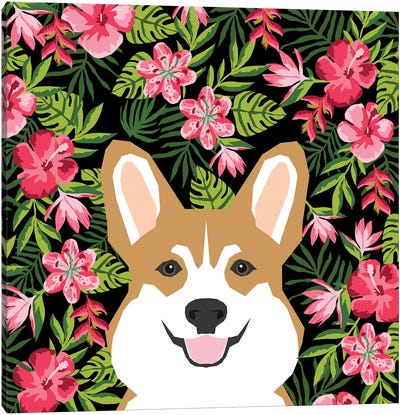 Corgi Hawaiian Canvas Art Print - Pet Friendly