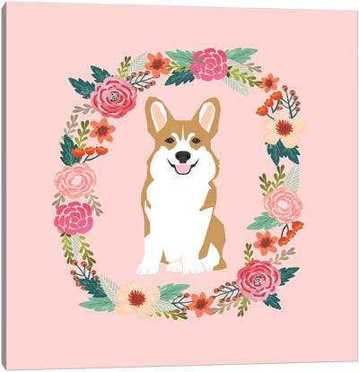 Corgi Tan Wreath  Canvas Art Print - Pet Friendly