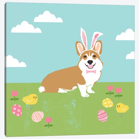 Corgi Tan Easter Canvas Print #PET99} by Pet Friendly Canvas Artwork