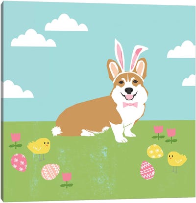 Corgi Tan Easter Canvas Art Print - Easter Art