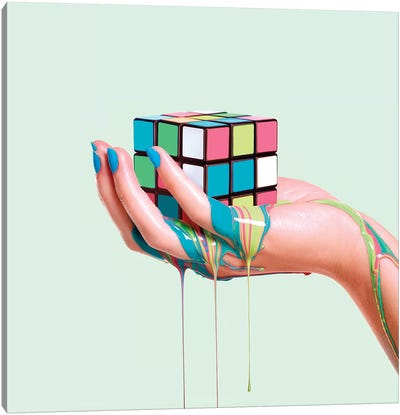 Melting Rubik Canvas Art Print - Psychedelic Coral