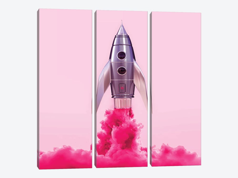 Pink Rocket by Paul Fuentes 3-piece Canvas Wall Art