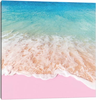 Pink Sea Canvas Art Print - Sandy Beach Art