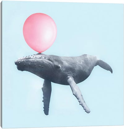 Bubblegum Whale Canvas Art Print - Sweets & Dessert Art