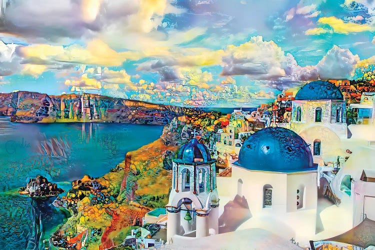 Blue domes of Oia Santorini Greece by Pedro Gavidia wall art