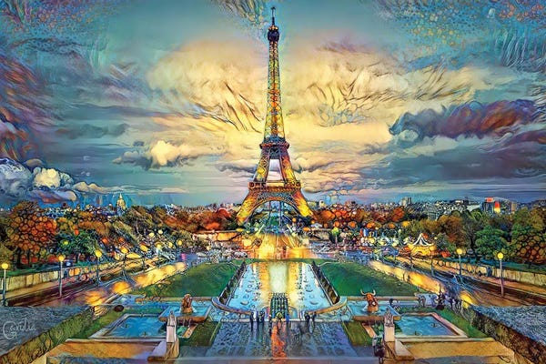 Fine Art Print: Paris France  Fontaines de Chaillot and Eiffel Tower seen from the Place du Trocadero by Pedro Gavidia