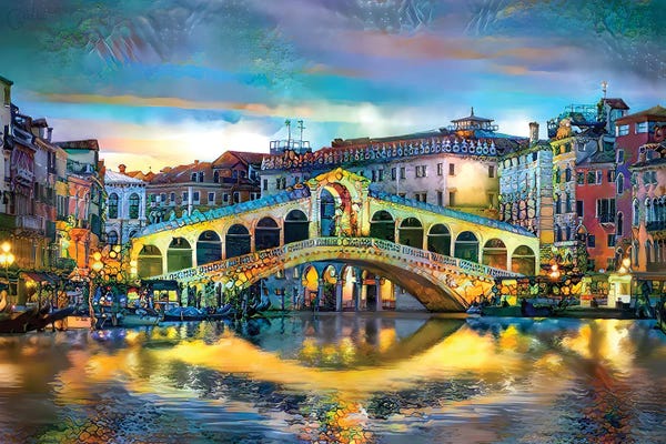 Venice Italy Rialto Bridge at night