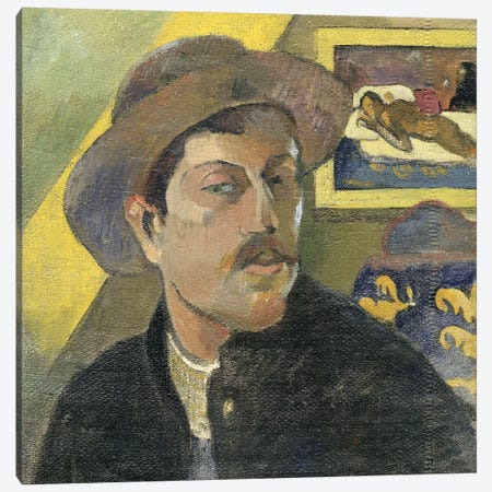 Self Portrait With A Hat Canvas Print #PGG2} by Paul Gauguin Canvas Artwork