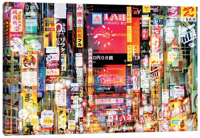 Shinjuku Signs Canvas Art Print - Double Exposure Photography