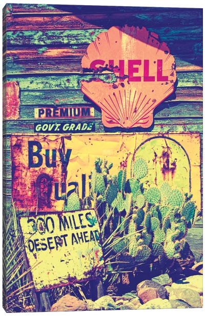 300 Miles Of Desert Ahead Canvas Art Print - Signs