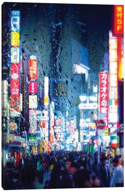 Behind The Window - Midnight Blue Canvas Art Print - Tokyo Art