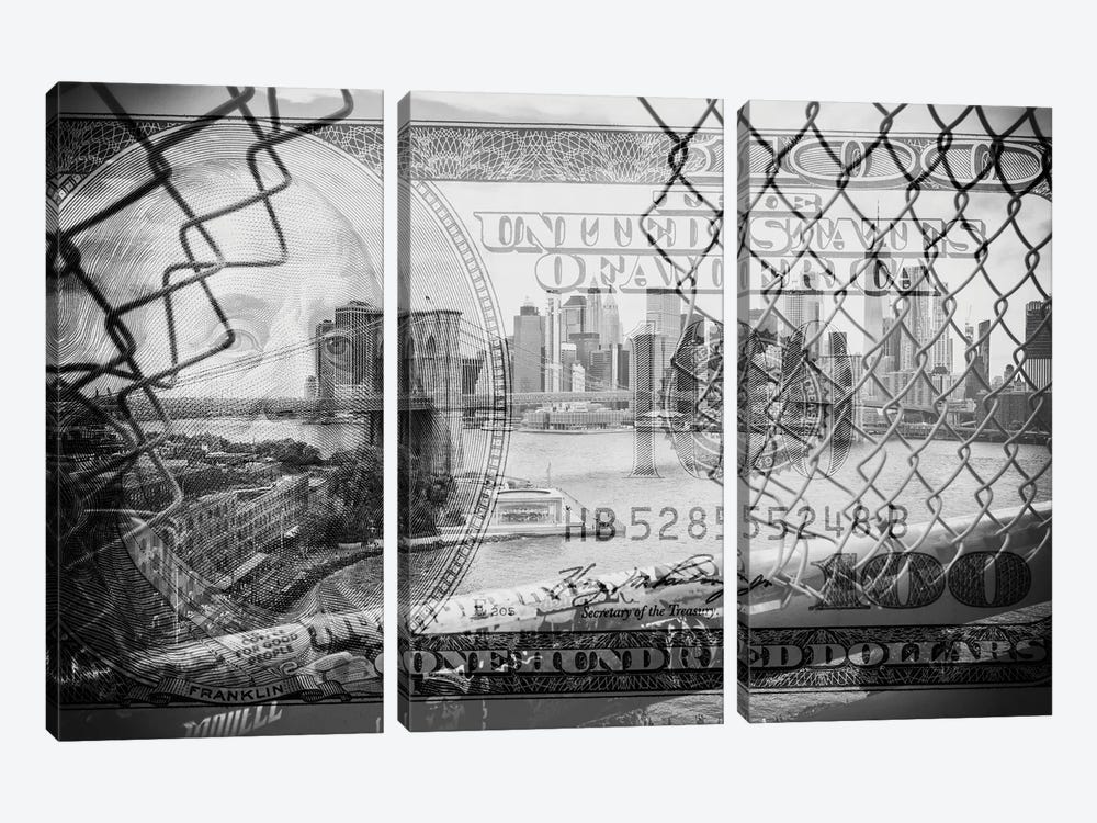 Manhattan Dollars - Between The Fence by Philippe Hugonnard 3-piece Canvas Wall Art