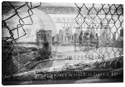 Manhattan Dollars - Between The Fence Canvas Art Print - Money Art