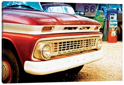 Classic Chevrolet Grill At U.S Route 66 Fill-Up Station Canvas Art Print - Chevrolet
