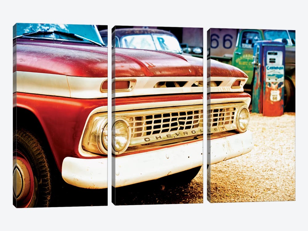 Classic Chevrolet Grill At U.S Route 66 Fill-Up Station by Philippe Hugonnard 3-piece Art Print