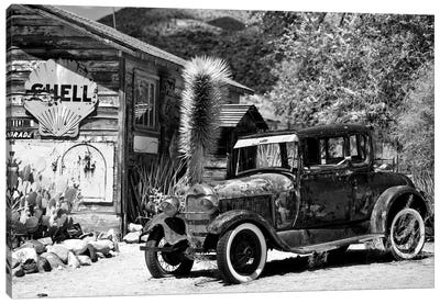 Classic Ford At U.S. Route 66 Fill-Up Station I Canvas Art Print - Desert Landscape Photography