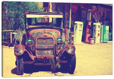 Classic Ford At U.S. Route 66 Fill-Up Station II Canvas Art Print - Desert Landscape Photography