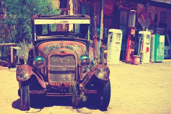 Route 66: Classic Ford At U.S. Route 66 Fill-Up Station II by Philippe Hugonnard