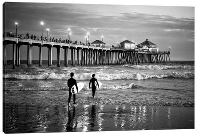 Black California Series - Huntington Beach Surf City Canvas Art Print - All Black Collection
