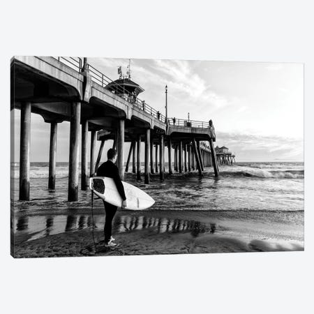 Black California Series - Huntington Beach Pier Surfer Canvas Print #PHD1743} by Philippe Hugonnard Canvas Art