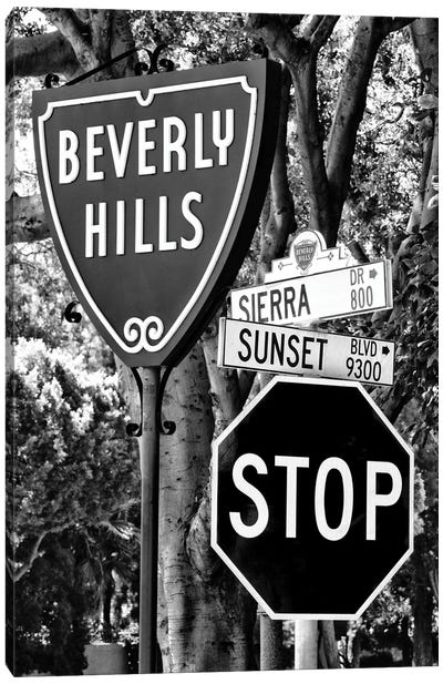 Black California Series - Beverly Hills Sign Canvas Art Print - All Black Collection