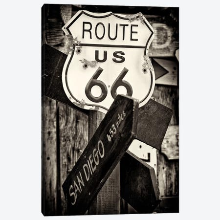 U.S. Route 66 Sign in B&W Canvas Print #PHD175} by Philippe Hugonnard Canvas Art Print