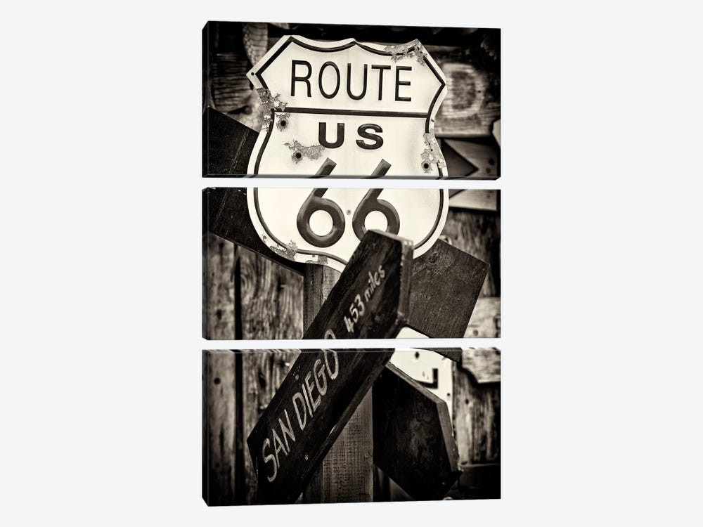 U.S. Route 66 Sign in B&W by Philippe Hugonnard 3-piece Canvas Art Print