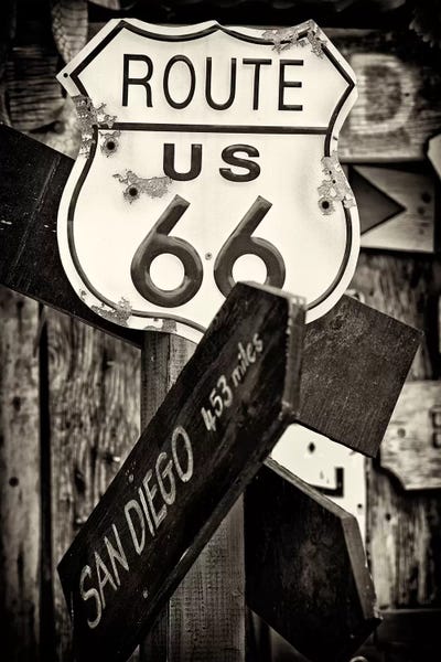 Philippe Hugonnard: U.S. Route 66 Sign in B&W by Philippe Hugonnard