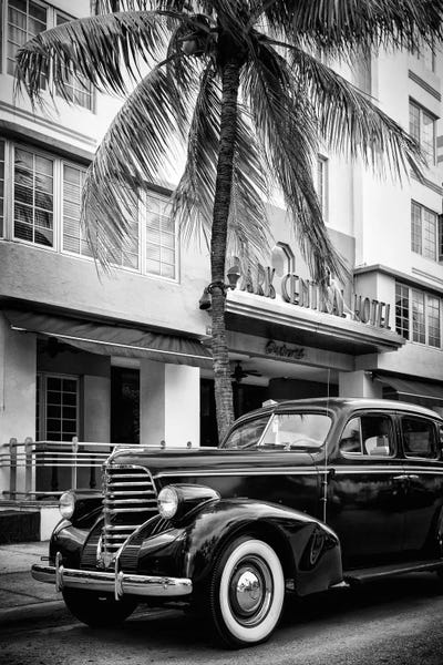 Large Black & White Art - Canvas Prints: Vintage Car & Art Deco District by Philippe Hugonnard