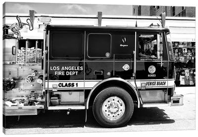 Black California Series - Venice Beach Fire Truck Canvas Art Print - All Black Collection