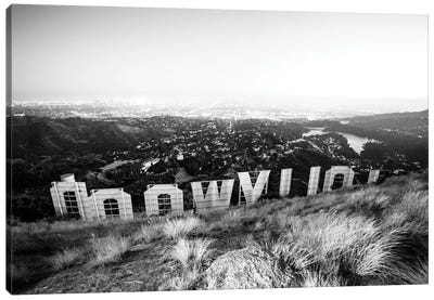 Black California Series - Hollywood Sign by Night Canvas Art Print - Los Angeles Art