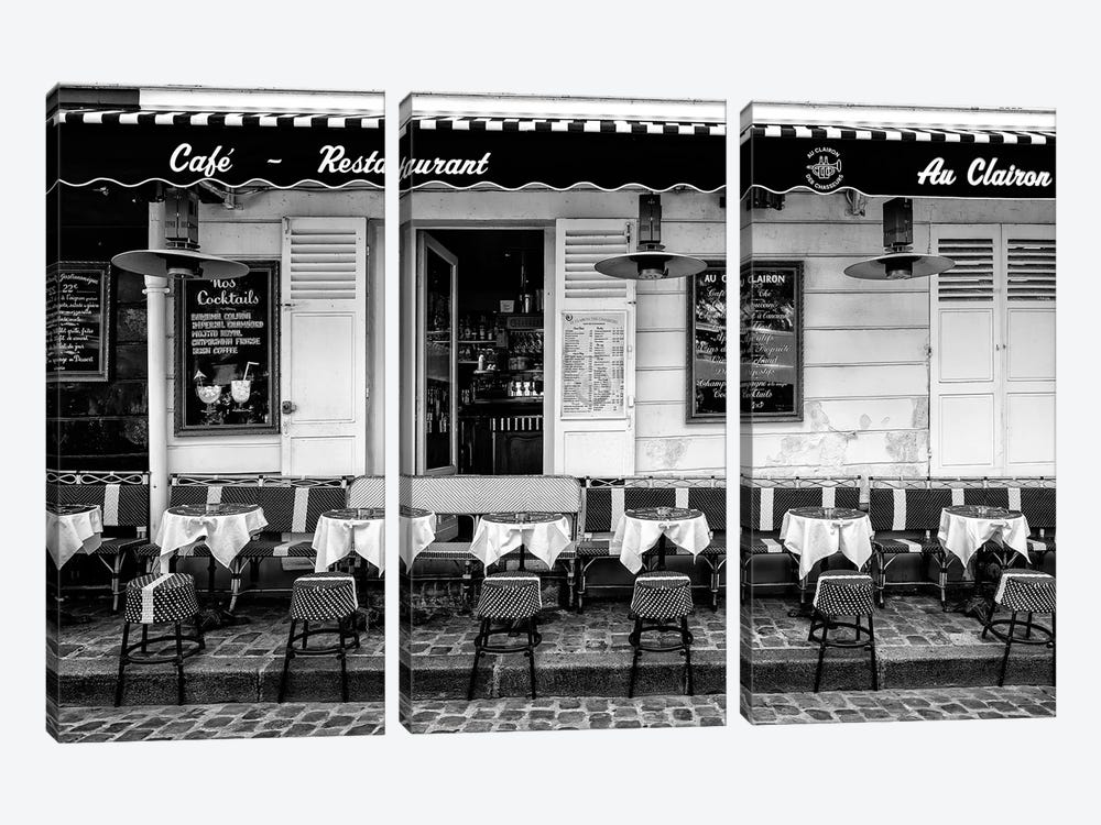 Black Montmartre Series - Paris Café Restaurant by Philippe Hugonnard 3-piece Canvas Print