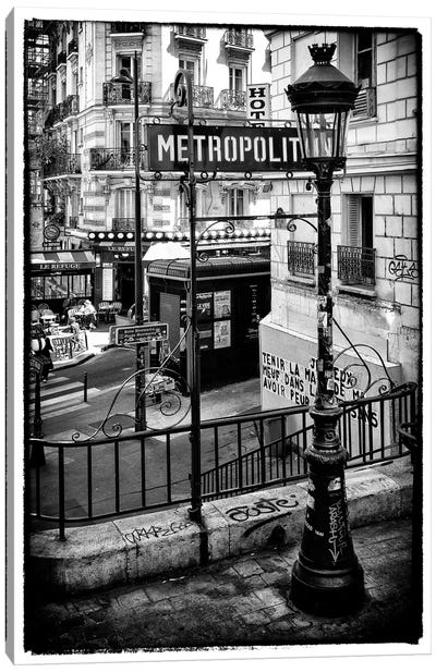 Black Montmartre Series - Paris Metro Canvas Art Print - All Black Collection