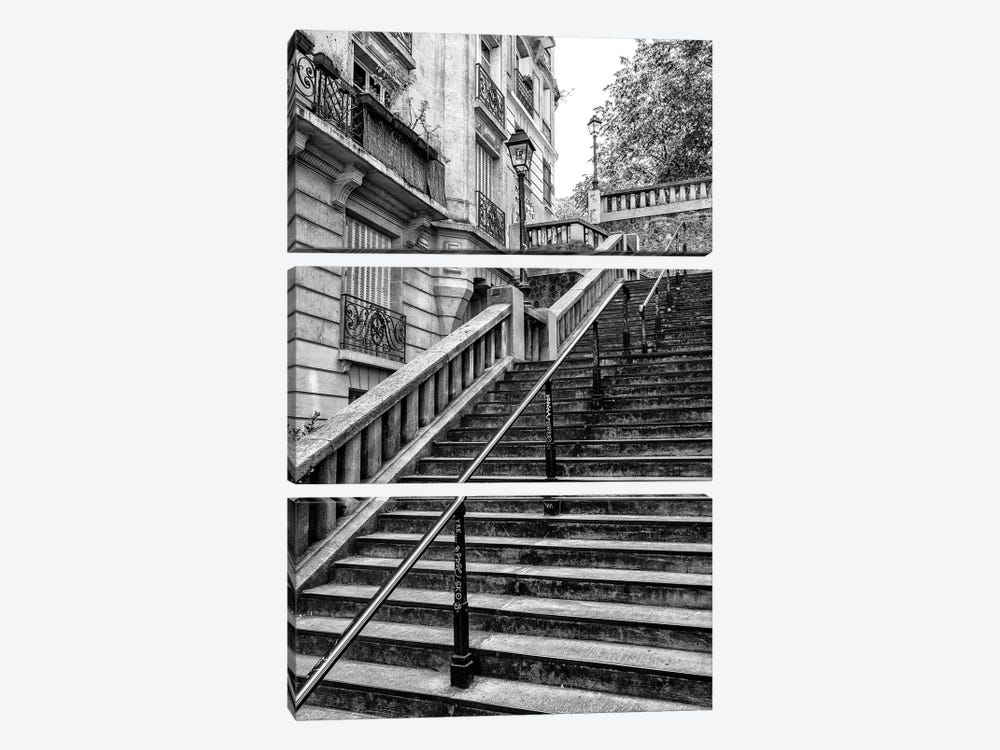 Black Montmartre Series - Parisian Stair Railing by Philippe Hugonnard 3-piece Canvas Art Print
