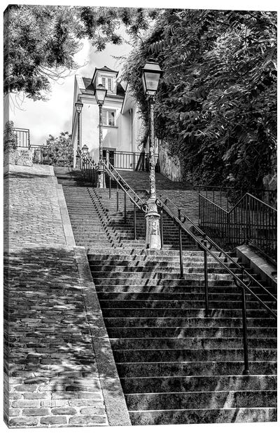 Black Montmartre Series - Stairs Climb Canvas Art Print - Paris Photography