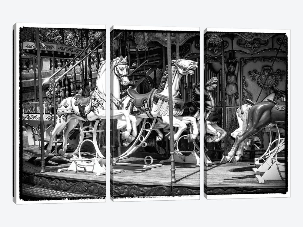 Black Montmartre Series - Paris Carousel by Philippe Hugonnard 3-piece Canvas Art Print