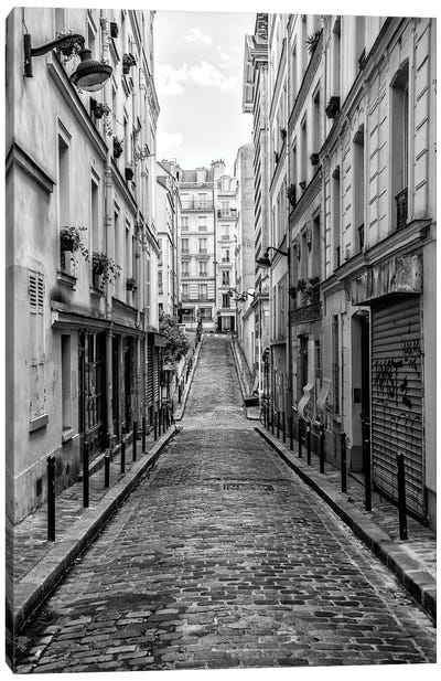 Black Montmartre Series - Montmartre Street View Canvas Art Print - Paris Photography