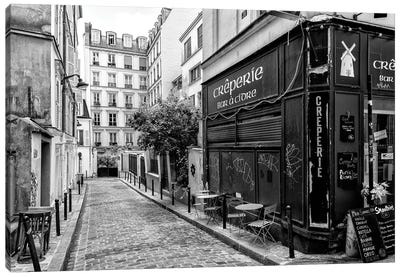 Black Montmartre Series - Old Street In Paris Canvas Art Print - Paris Photography
