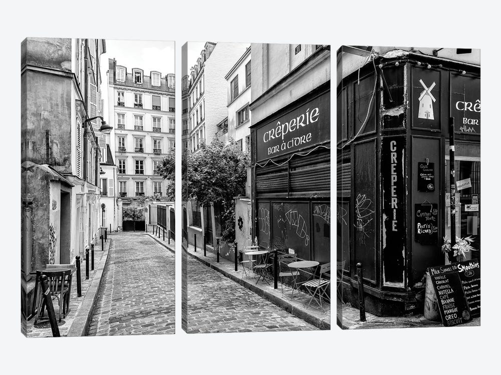 Black Montmartre Series - Old Street In Paris by Philippe Hugonnard 3-piece Canvas Print
