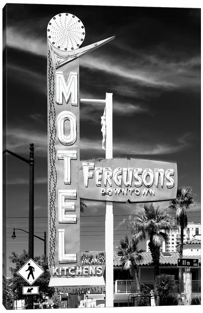 Black Nevada Series - Fergusons Downtown Motel Vegas Canvas Art Print - Las Vegas Art