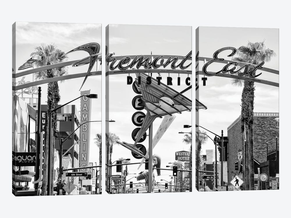 Black Nevada Series - Fremont East District by Philippe Hugonnard 3-piece Canvas Print