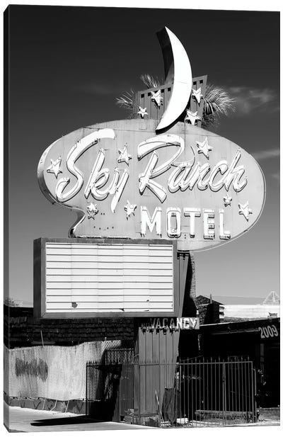 Black Nevada Series - Vegas Sky Ranch Motel Canvas Art Print - Las Vegas Art