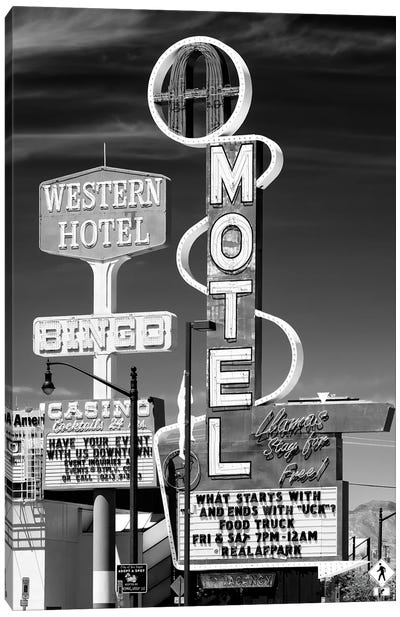Black Nevada Series - Vegas Bingo Motel Canvas Art Print - Las Vegas Art