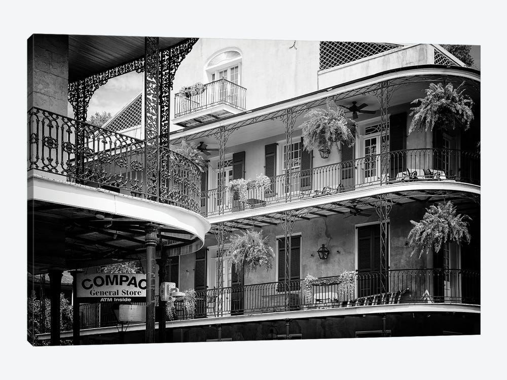 Black NOLA Series - Bourbon Balcony Facades by Philippe Hugonnard 1-piece Canvas Art