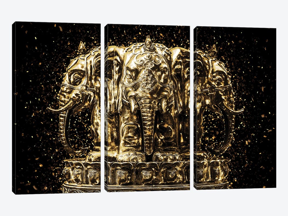 Golden - Elephants Buddha by Philippe Hugonnard 3-piece Canvas Print
