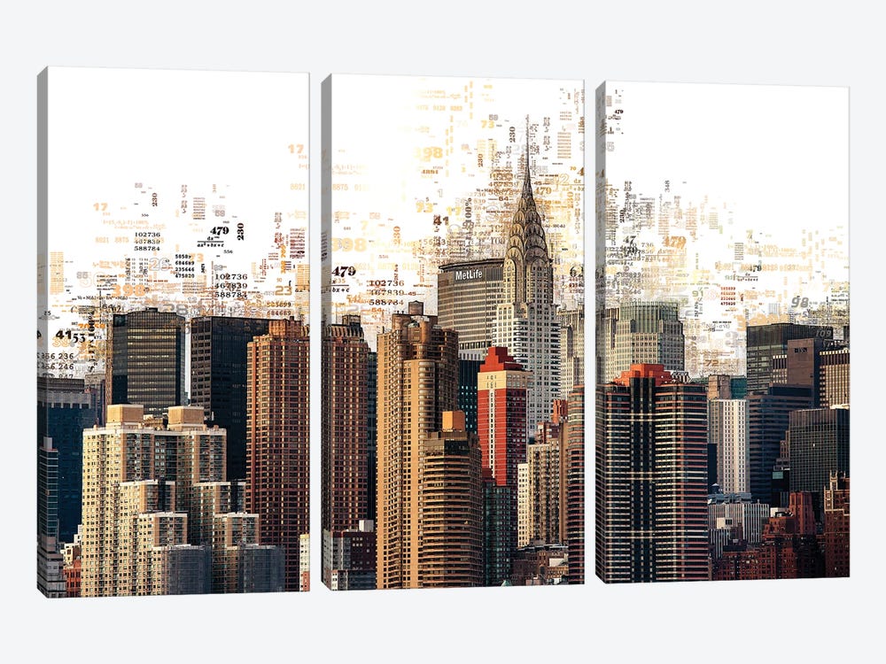 Numbers Collection - Manhattan Skyscrapers by Philippe Hugonnard 3-piece Canvas Wall Art
