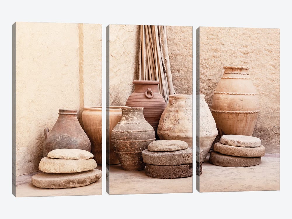 Desert Home - Antique Pots And Jars by Philippe Hugonnard 3-piece Canvas Artwork