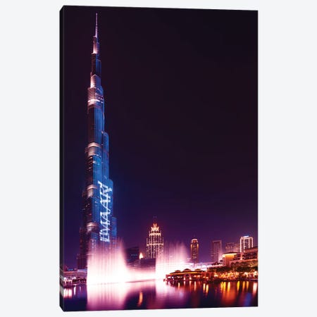 Dubai UAE - Burj Khalifa By Night Canvas Print #PHD2501} by Philippe Hugonnard Canvas Art